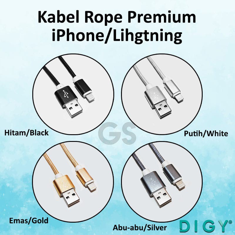 Kabel Fast Charger / Kabel Data USB Rope Metal Premium Iphone light