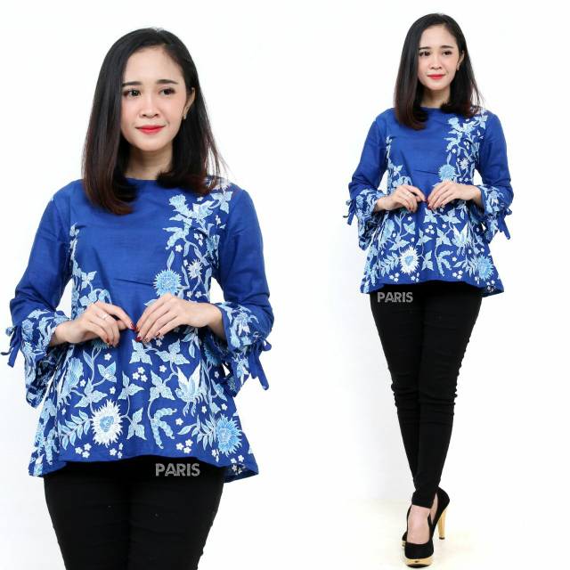 BLOUSE BLUS BATIK WANITA KERJA KANTOR WARNA BIRU DONGKER BCA PREMIUM UNGGUL JAYA