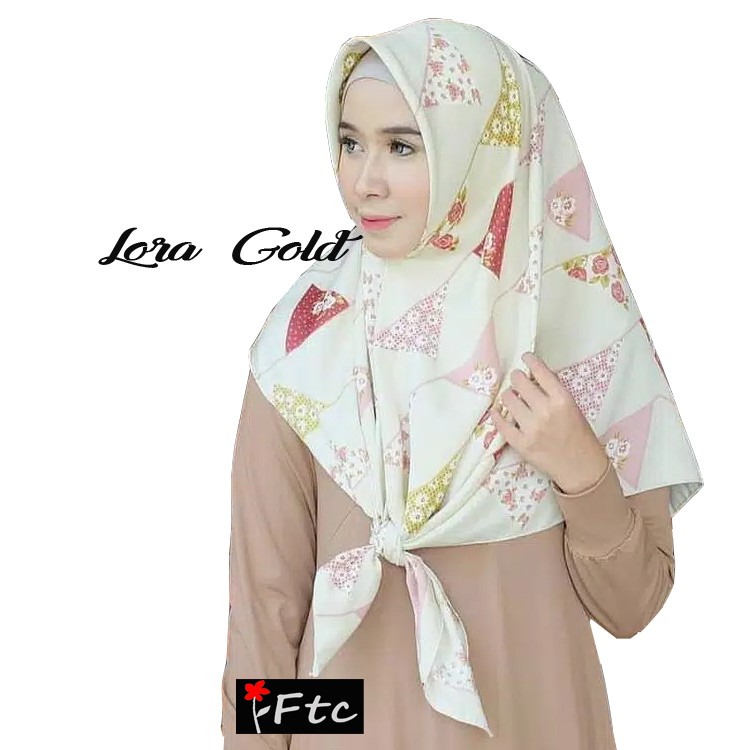HIJAB segiempat murah motif lora Gold