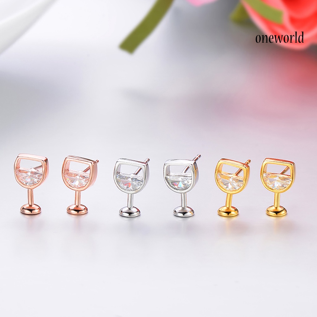 OW@ 1 Pair Women Earrings Craft Workmanship Jewelry Gift Anti-rust Women Cubic Zirconia Ear Studs for Dating