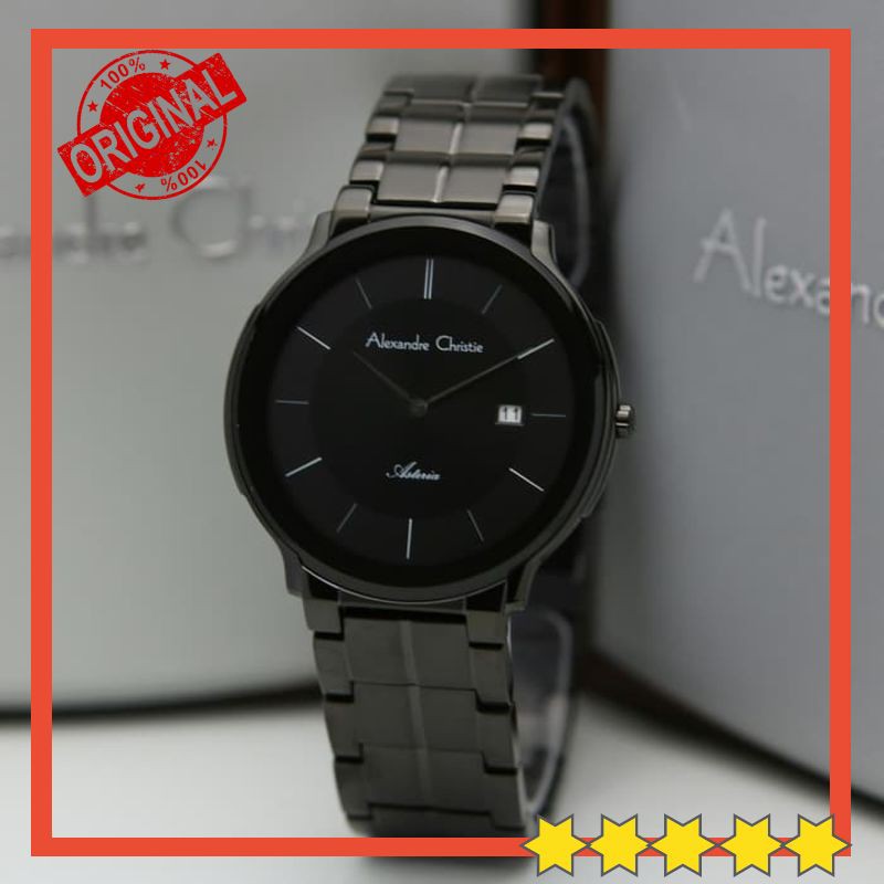 DISKON JAM TANGAN ALEXANDRE CHRISTIE AC 8615 FULL BLACK PRIA COWOK GARANSI RESMI 1TAHUN
