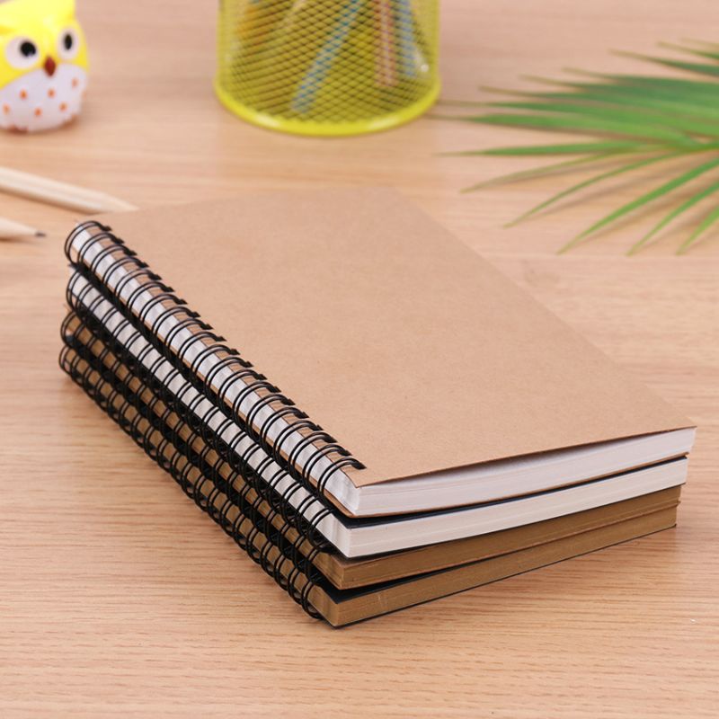 Notebook Spiral 100 halaman A5 A6 Sketchbook Gambar Kraft Putih Polos Buku Sketsa Lukis Pensil Hitam-2