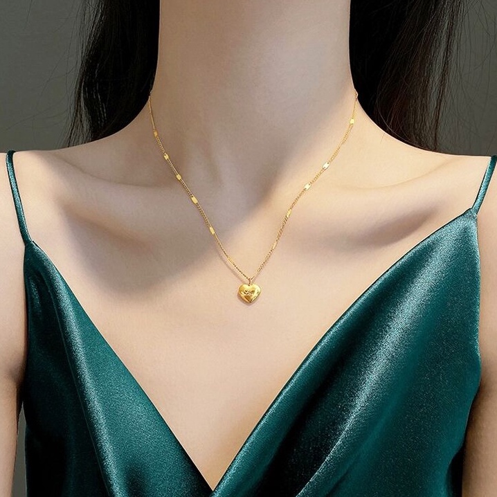 kalung titanium Wanita anti karat Premium Simple 18k Emas Hati Liontin necklace aksesoris