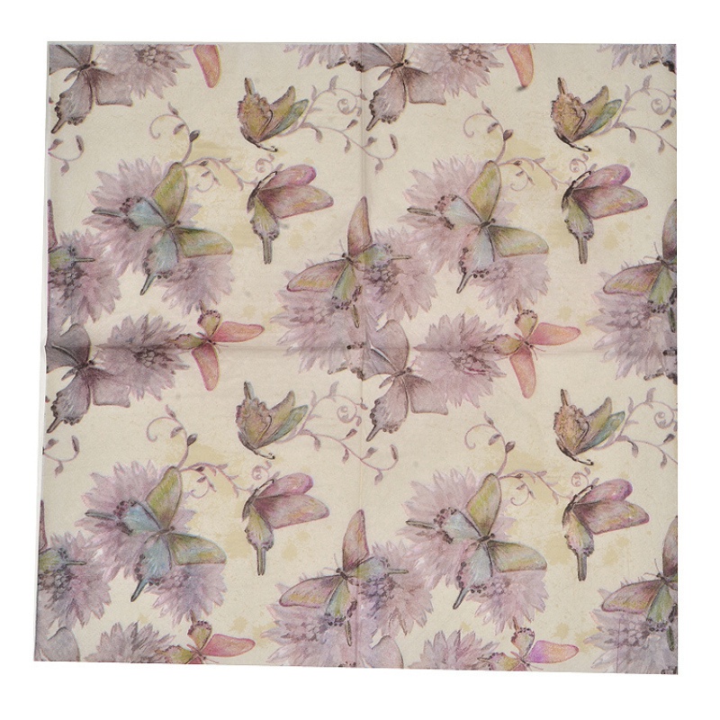 Purple Butterfly Vintage Flower Disposable Napkin Cafe Wedding Party Tissue Placemat Napkin Festival