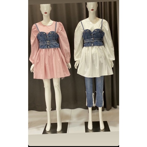DENIM VEST BLOUSE SET IMPORT - BLOUSE KOMBINASI JEANS