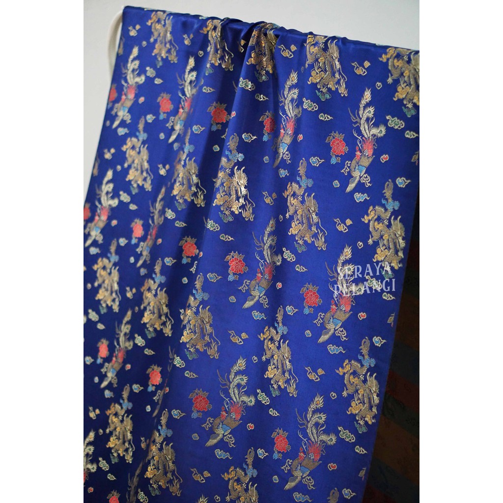 [METERAN] SATEN CINA Motif Merak/Naga | Baju Cheongsam | Kain Meteran | Fashion | Chongsam | Congsam