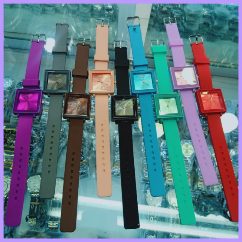 Jam tangan fashion wanita Korean style Ck segi kotak tali ruber by zellshop