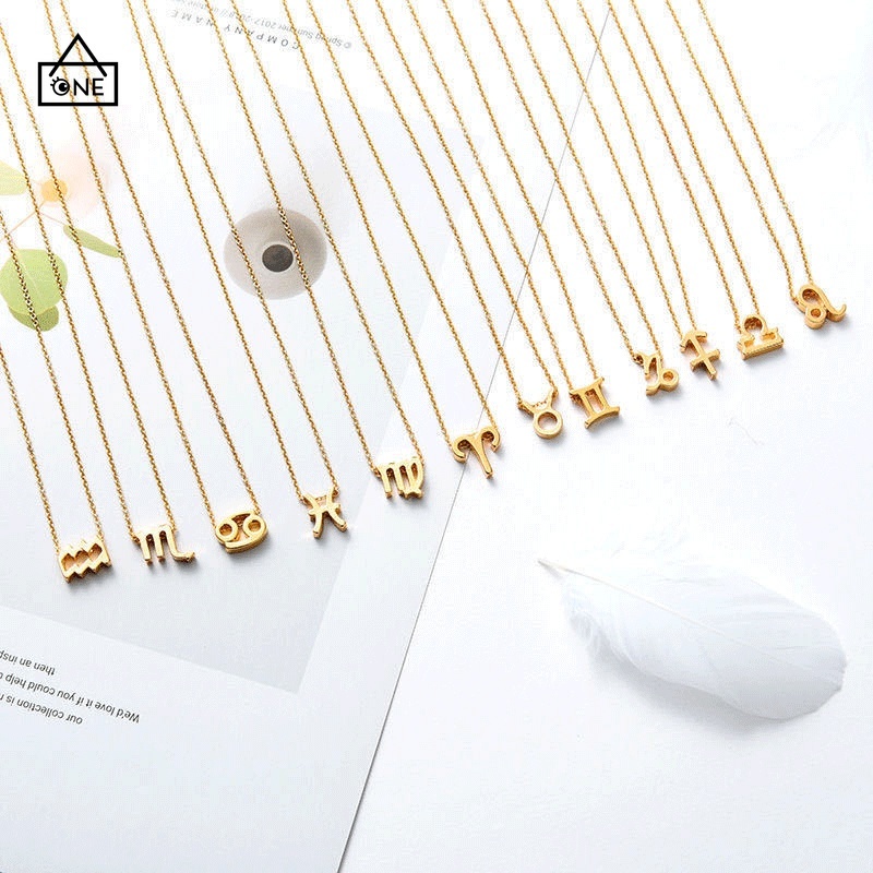 COD❤12 Tanda Zodiak Rasi Liontin Kalung Unisex Korea Fashion Pria wanita Pasangan Hadiah Ulang  A one