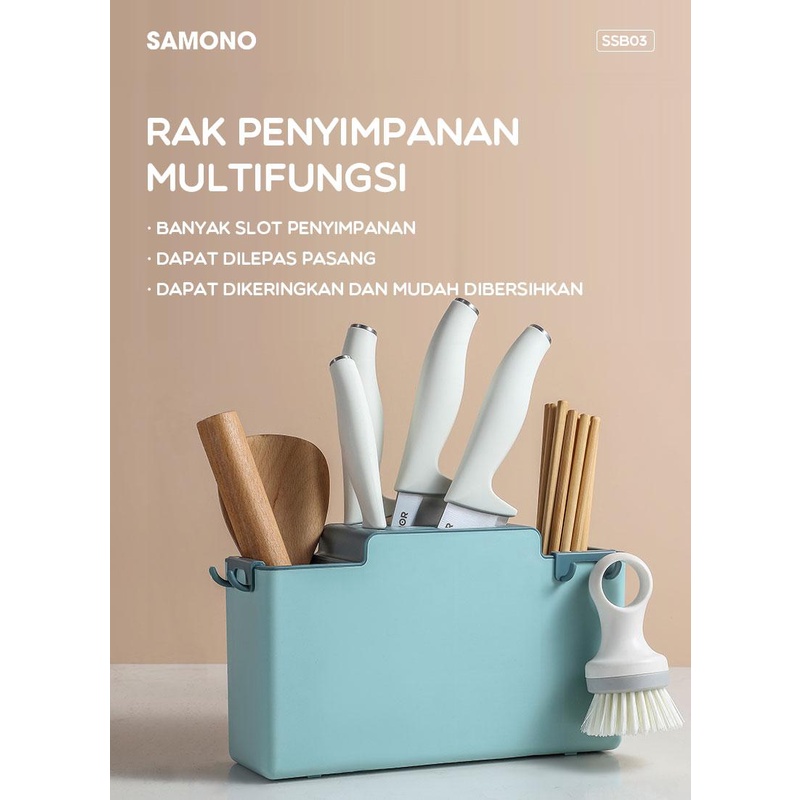 SAMONO Storage Box SSB03 Sky Blue Spoon / Rak Gantung Dapur Multifungsi / Folks / Knife Storage