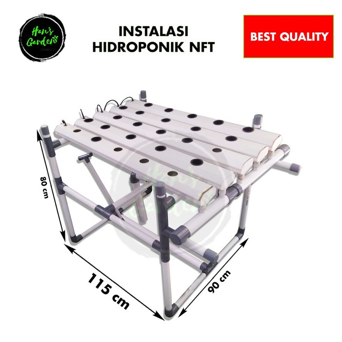 Instalasi hidroponik NFT gully trapesium lengkap 30 lobang rangka PVC