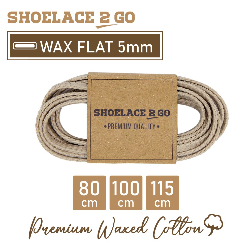 SHOELACE 2 GO PREMIUM TALI SEPATU LILIN WAX GEPENG PIPIH FLAT - WF5 - D1 - BEIGE - 5MM - 80CM 100CM 115CM