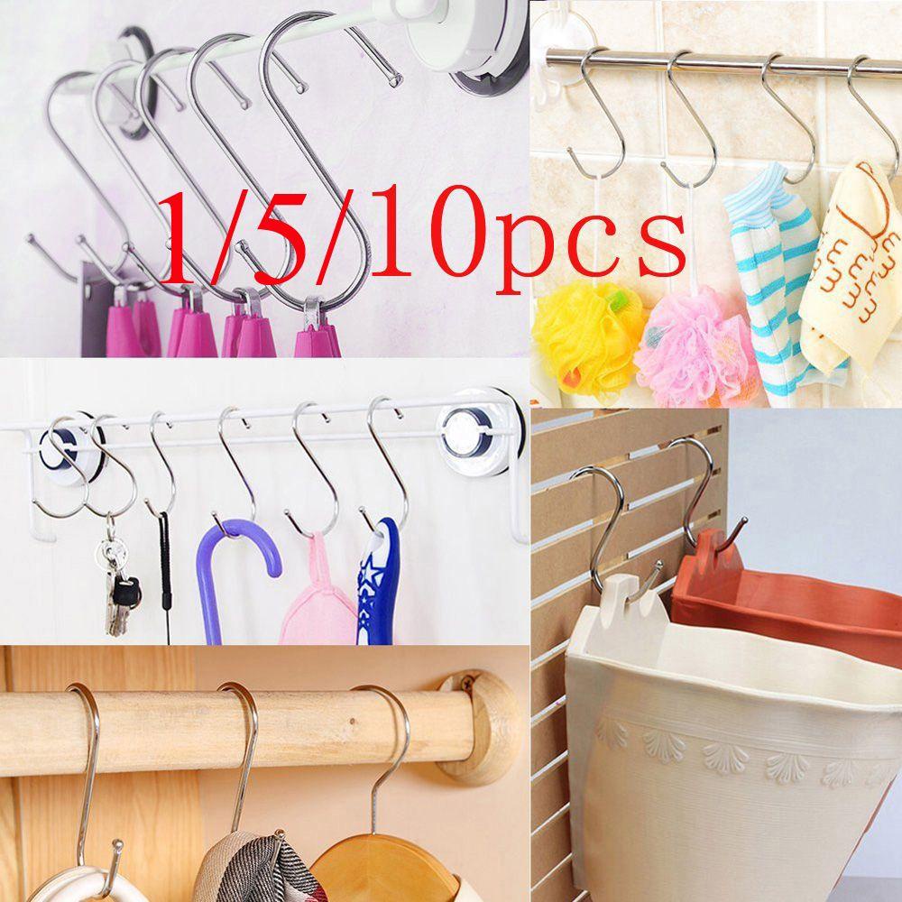 Wonder1 /5 /10Pcs Gantungan Hook Silver Stainless Steel Holder Rak Penyimpanan