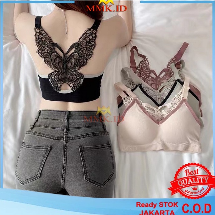 PENAWARAN TERBATAS Bra Sport BH Wanita 1 Set Bra Model Seamless Renda Kupu-Kupu dan Celana Dalam