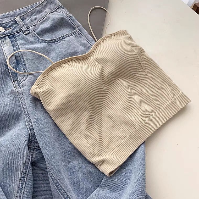 [ LINGERIE MASTER ] - (B-47) TANK TOP KOREAN STYLE FASHION WANITA TANKTOP WOMAN PREMIUM-B-47 Apricot