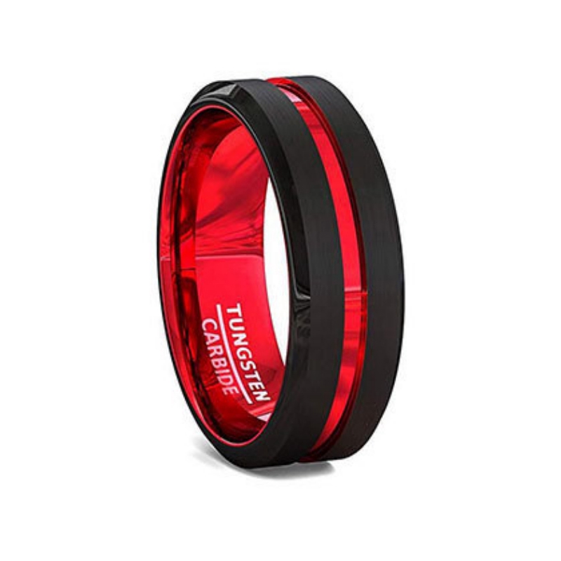 Red/tungsten carbide wedding ring