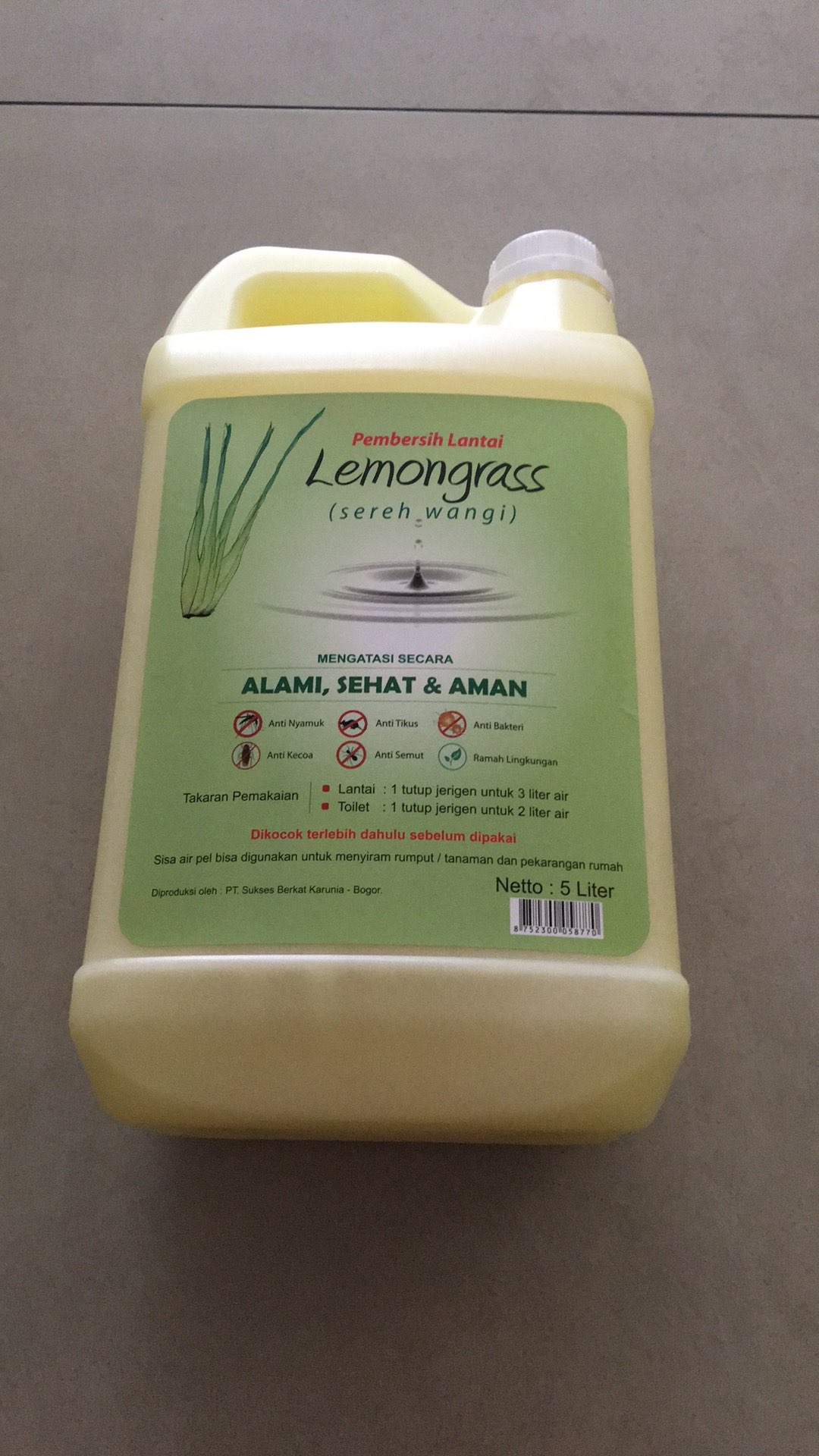 Cairan Pembersih Lantai Alami Sereh Wangi Lemongrass 5 Liter / Kayu Putih 5 Liter