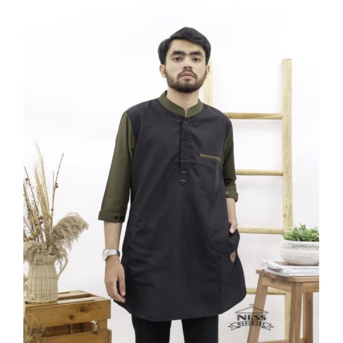 KURTA  KOMBINASI  WARNA ARMY /BAJU KOKO NESS WARDROBE