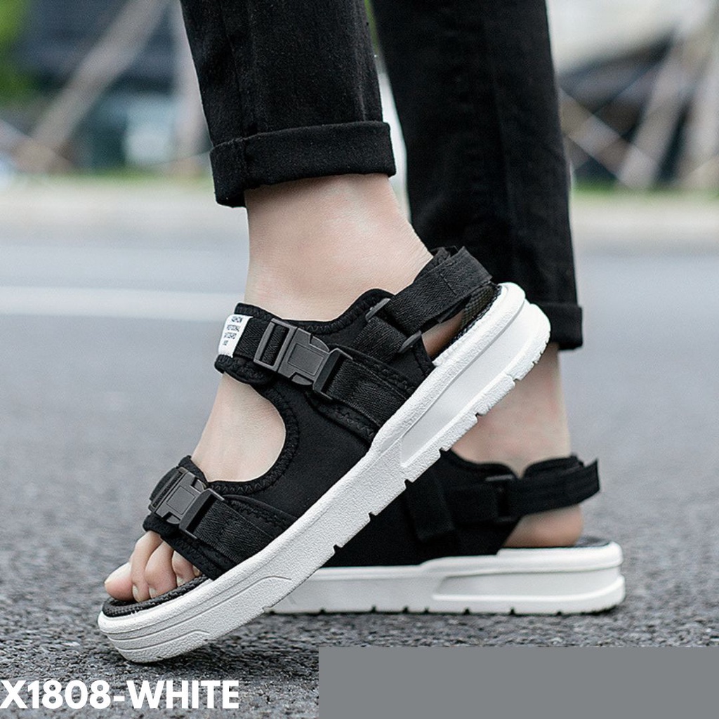 SANDAL MODEL GUNUNG STRAPPY BLACK STYLE BAHAN RUBBER KOMBI CANVAS IMPORT 1808