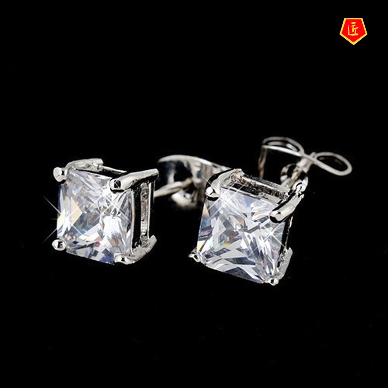 [Ready Stock]Simple All-Match Square Crystal Earrings