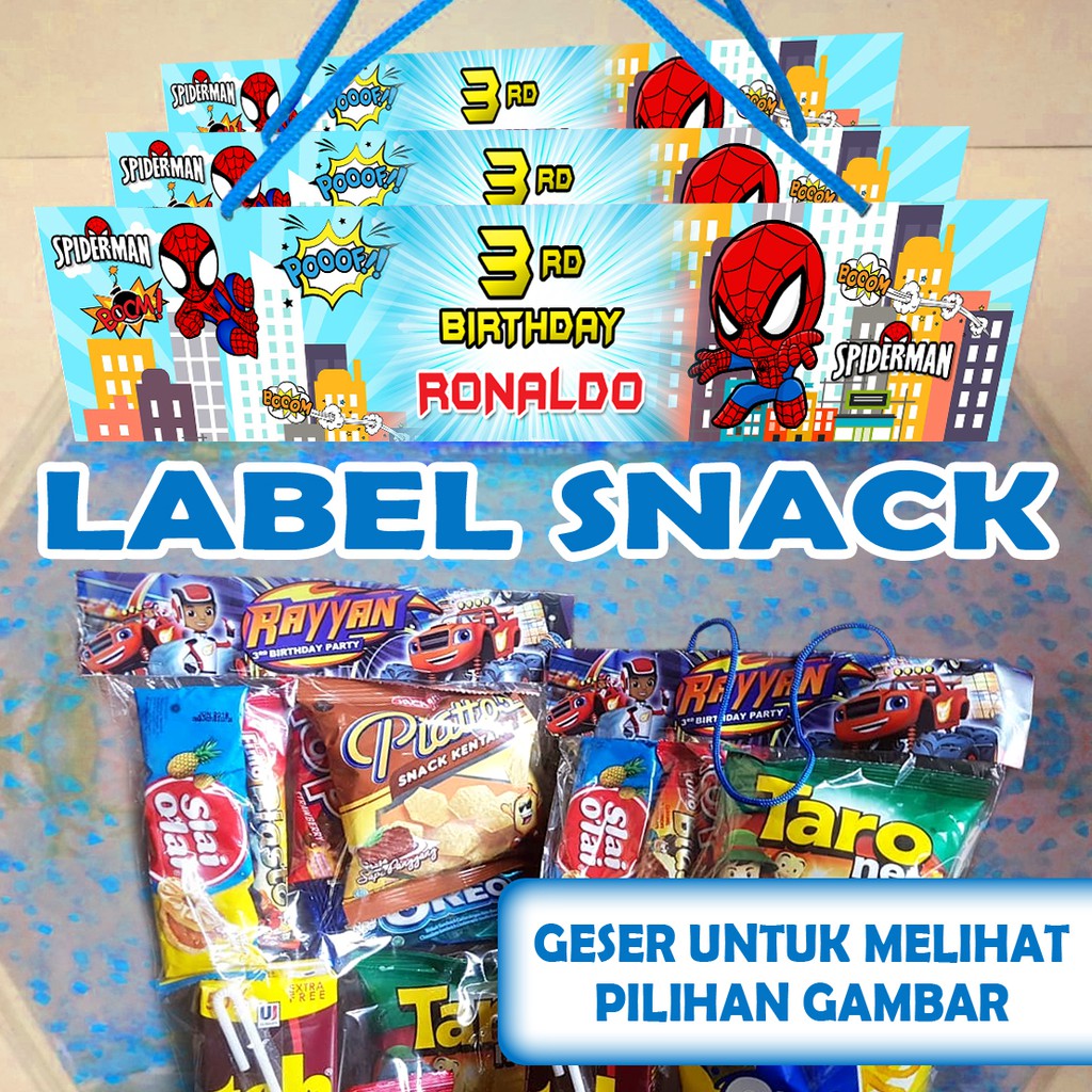 

LABEL PLASTIK SNACK TEMA SPIDERMAN ULTAH / ULANG TAHUN LEBAR 20CM