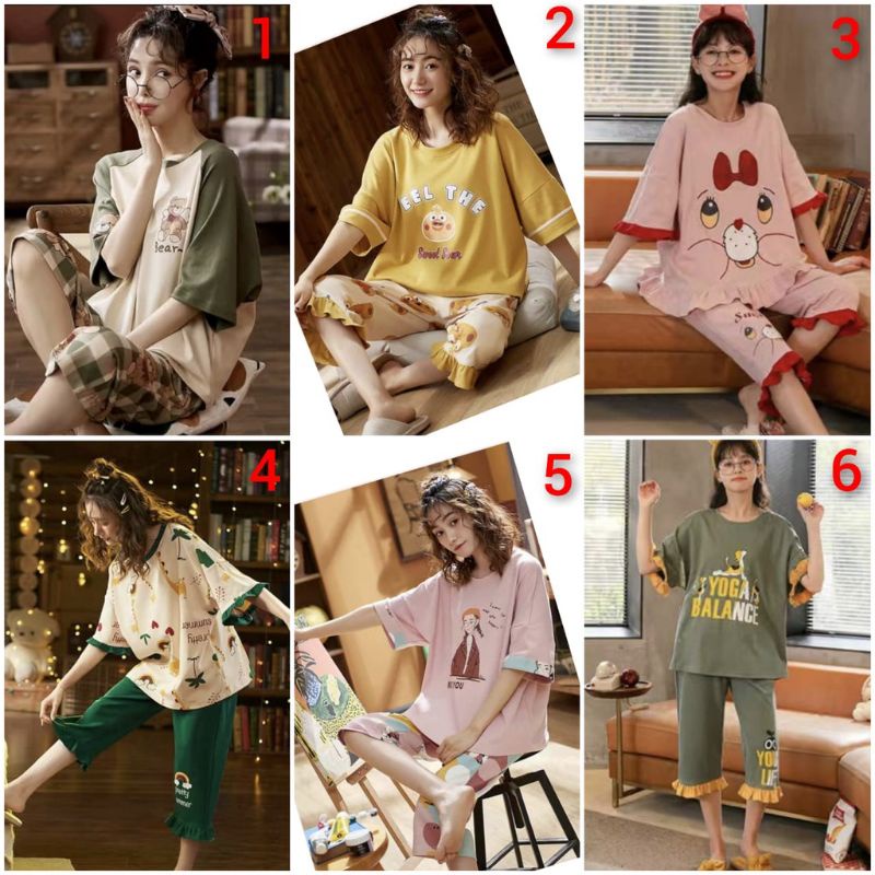 Baju Tidur Piyama Celana 7/8 Wanita Import