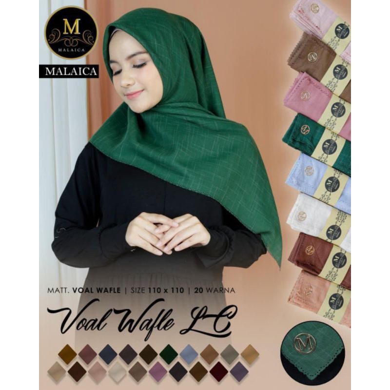 kerudung polos segiempat voal waffle hijab lasercut by Malaica