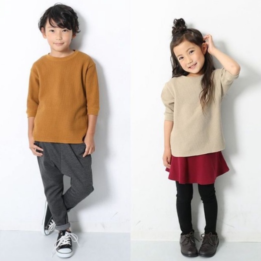 Malvin Kaos Polos Anak Perempuan/atasan anak perempuan Lengan 3/4 Bahan Waffle Knit Oversize