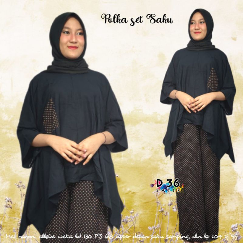 Polka Saku Set - Rayon Premium - Busui - One Set - Baju Kantor - Ori by Naura