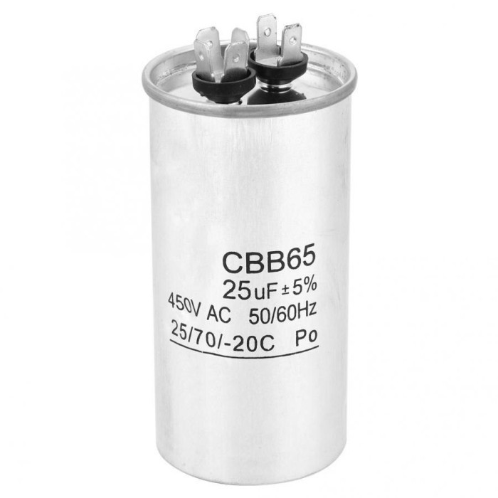 Kapasitor Kaleng Motor Mesin AC Capacitor 2Pin 25uF 450Vac CBB65