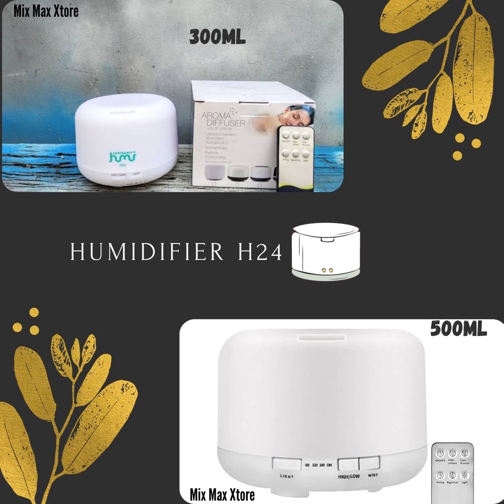 Taffware Humidifier Diffuser Aromaterapi Elektrik +  Remote Control + 7 LED 300 &amp; 500 ml ( HUMI H24 ) - White