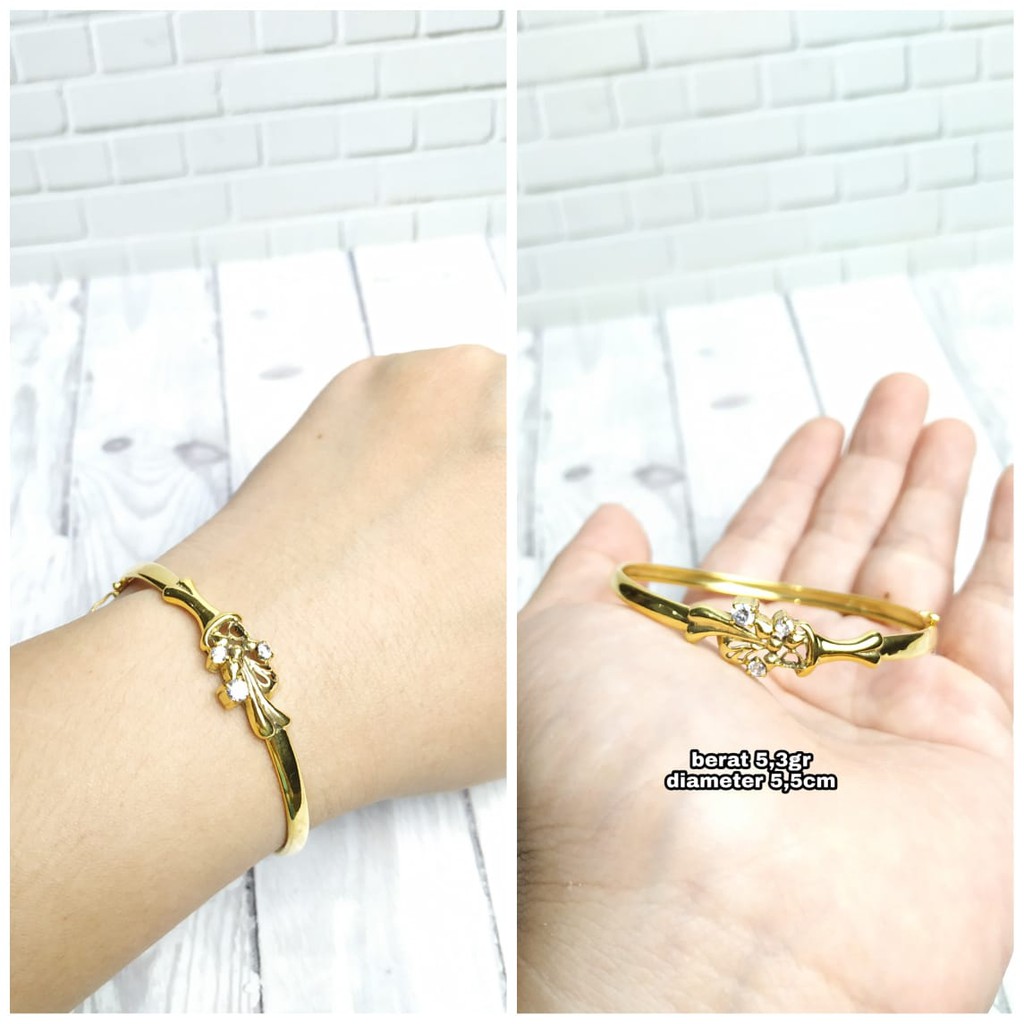 GELANG BAGEL MOTIF BUNGA PITA MATA GOLD PERAK ASLI S925 KODE CF041
