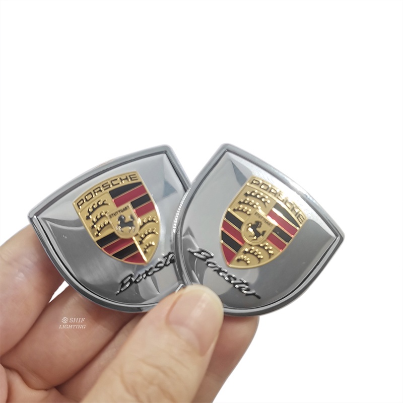 2pcs Stiker Emblem Logo PORSCHE Bahan Metal Untuk Dekorasi Mobil PORSCHE Sport