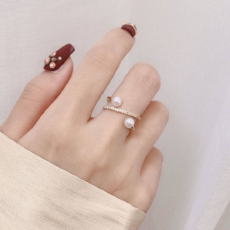 Cincin Sterling Silver Model Terbuka Adjustable Hias Mutiara Untuk Wanita