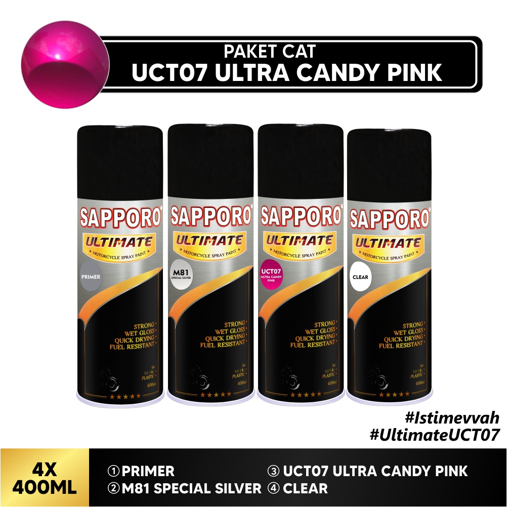 Paket Cat UCT07 Ultra Candy Pink / Sapporo Ultimate / Cat Spray Semprot Aerosol Terbaik