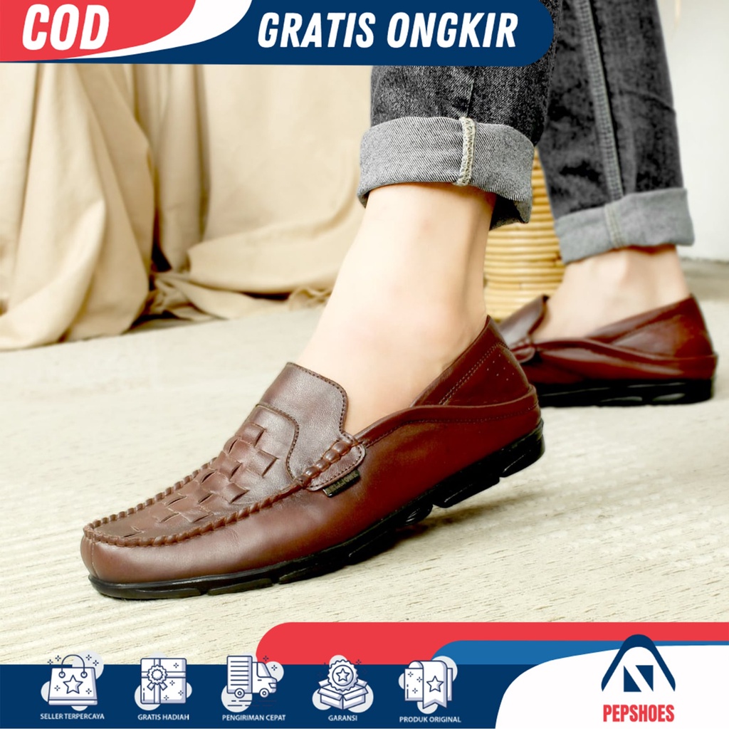 PEP x SMKA - Sepatu Pantofel Slip On Rajut Pria Formal Bahan Kulit Pulled Up Berkualitas - Sepatu Re