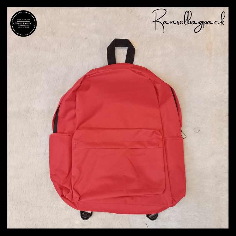 Tas Ransel Backpack Punggung Pria Wanita Sekolah Distro Polos Murah Terbaru Cewek Cowok Pria Wanita-Merah