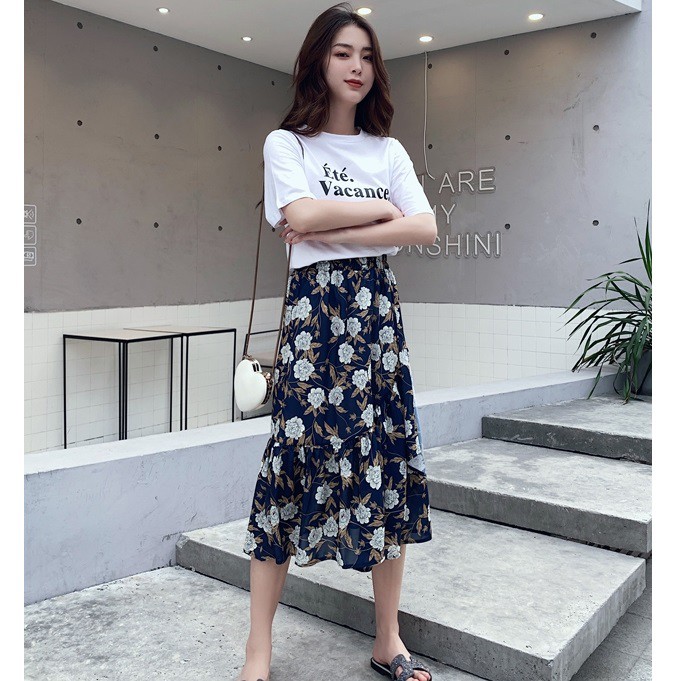 white Baju Wanita Setelan T-shirt + Rok Import
