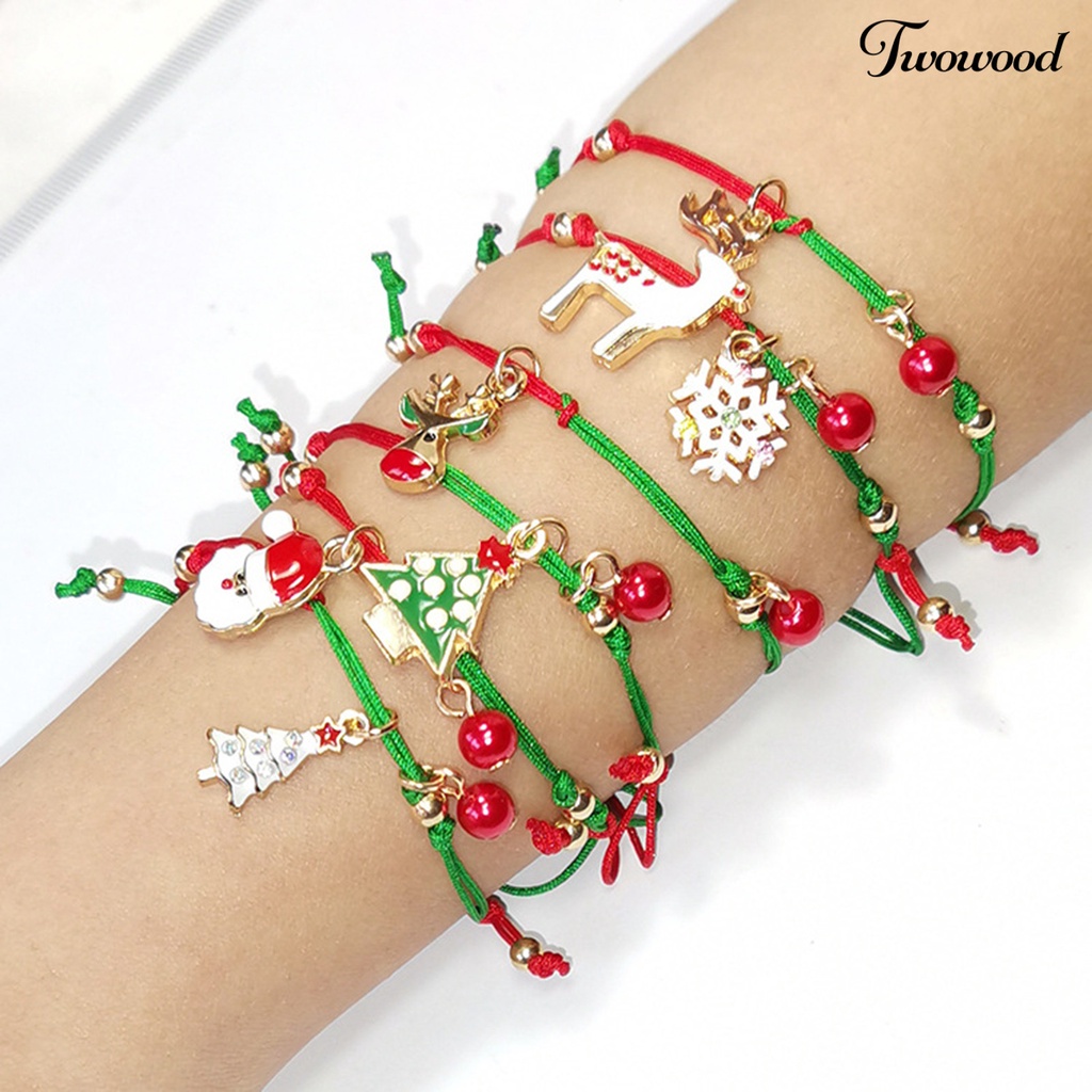 Gelang Rajutan Tangan Desain Pohon Natal Santa Claus Rusa Snowflake Untuk Unisex