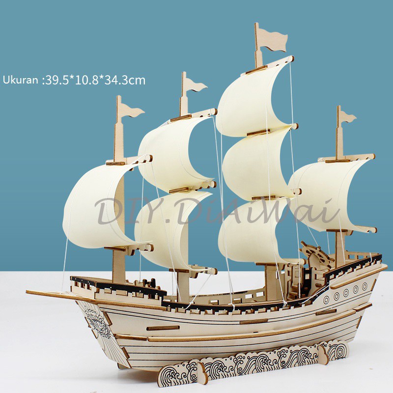 Puzzle 3D DIY bahan kayu model DYNASTI SHIP / kapal mainan puzzle edukasi anak (kado &amp; pajangan)