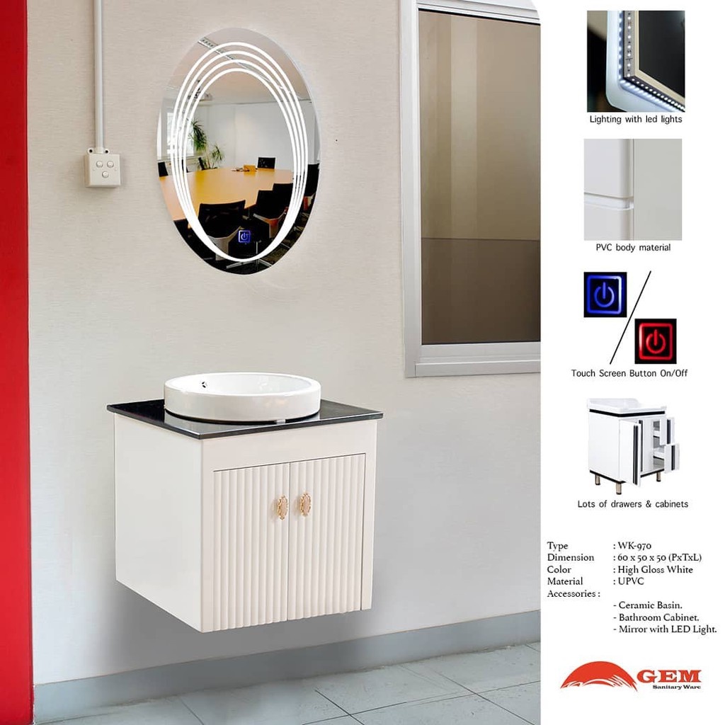WASTAFEL KABINET GEM-970 SET DENGAN KACA