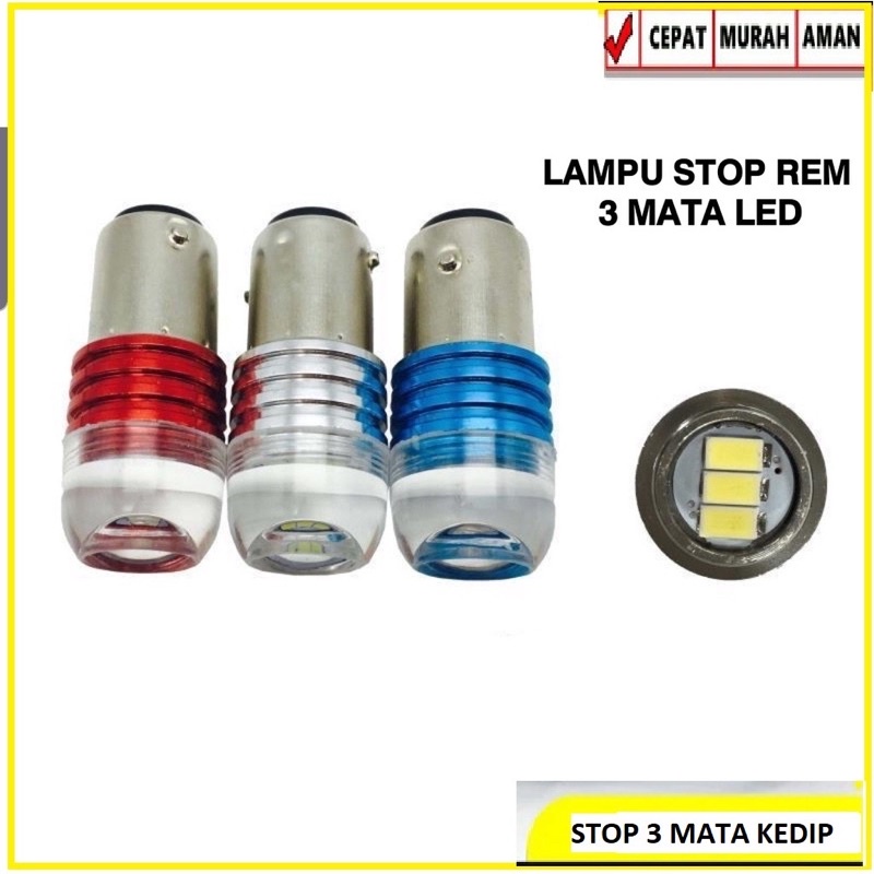 Lampu bohlam stop bayonet kedip flash 3 mata led Stop rem belakang 3 mata smd