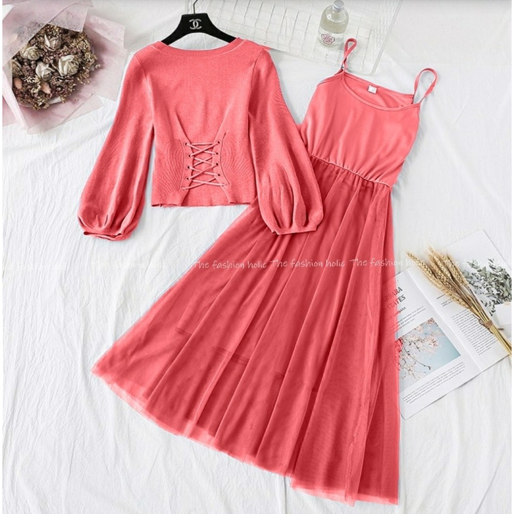 [VLFK] 2IN1 Set Overal Wanita / Setelan Wanita Murah / Set Overal Dress / Set Dress