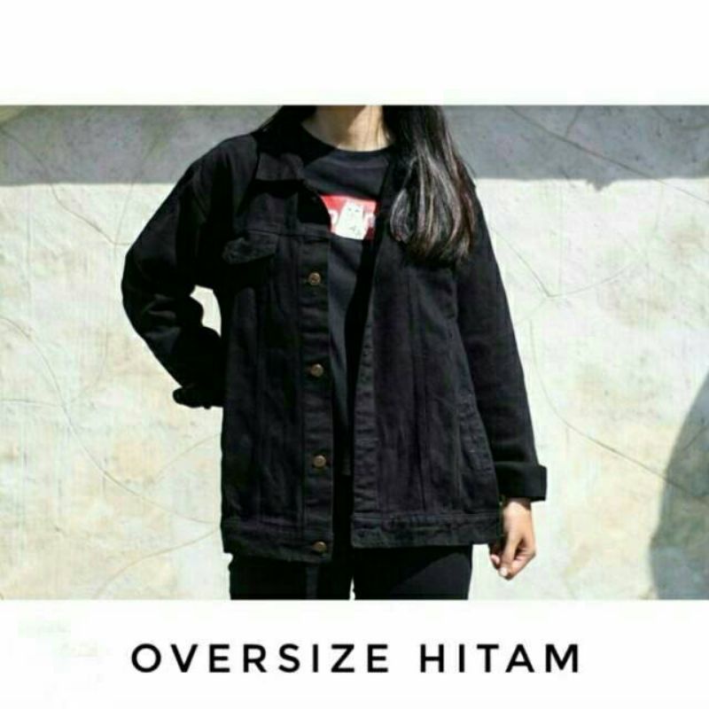 0JAKET JEANS HITAM OVERSIZE / JAKET JEANS WANITA OVERSIZE HITAM