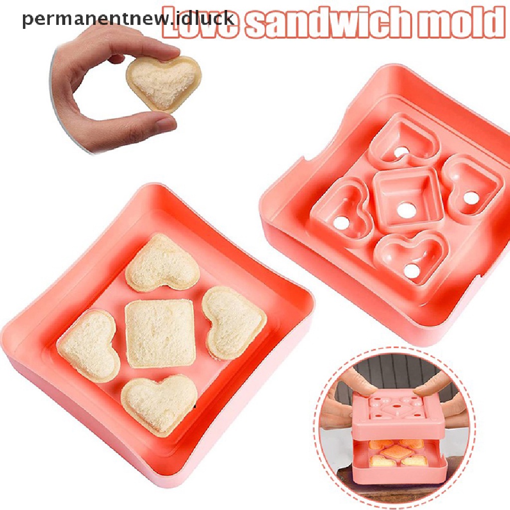 1 Set Pemotong Roti Sandwich Bentuk Hati Persegi Mudah Digunakan