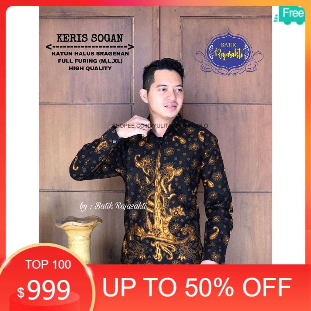 Terbaru Batik Pria Lengan Panjang Jumbo Bigsize XXXL Batik motif Keris Sogan Terbaru  size S-7XL