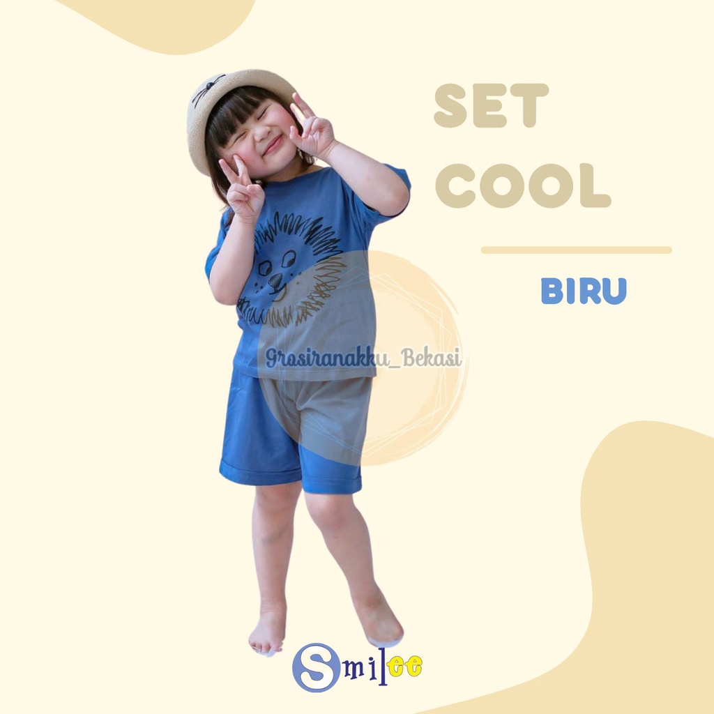 Setelan Anak Unisex Smilee Cool Warna Biru Size 1-5Thn