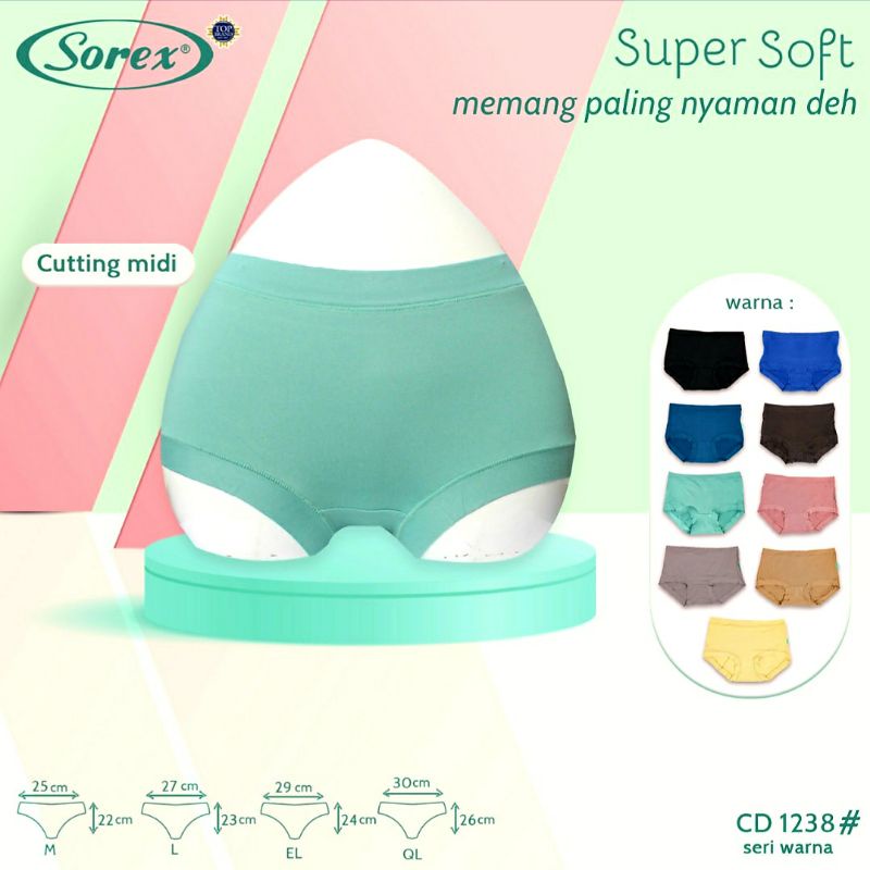 paket isi 6pcs CD WANITA SOREX 1238. SUPER SOFT LEMBUT.