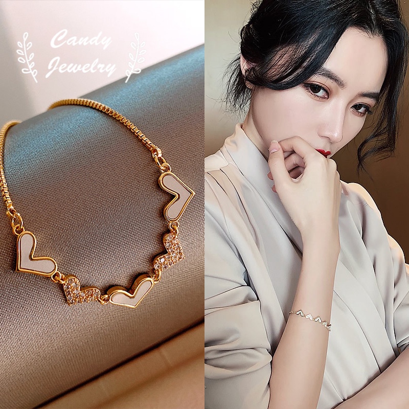 Gelang Adjustable Desain Hati Warna Permen Untuk Wanita