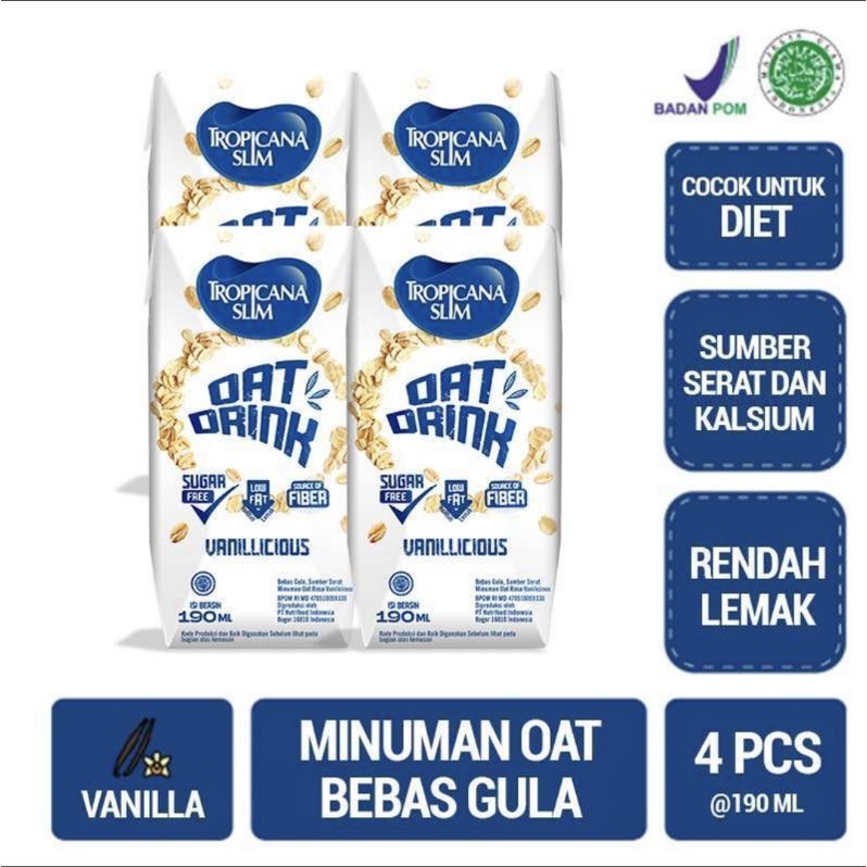 Tropicana slim oat drink 190ml bebas gula