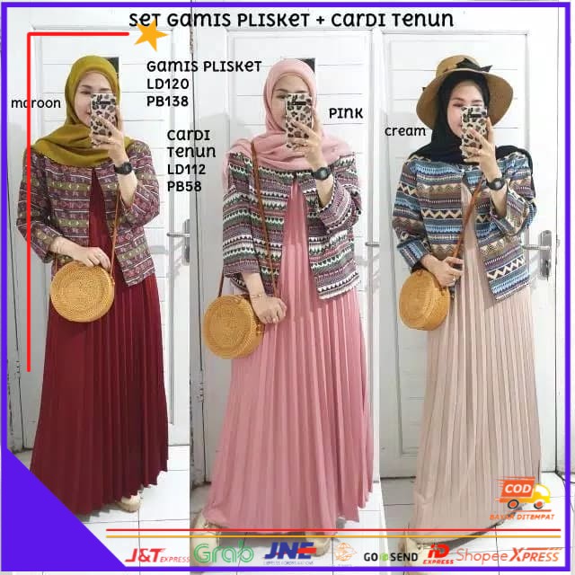 ❤BISA COD❤ Setelan Gamis Plisket Blazer Tenun Asli Plisket premium - Hijau Botol